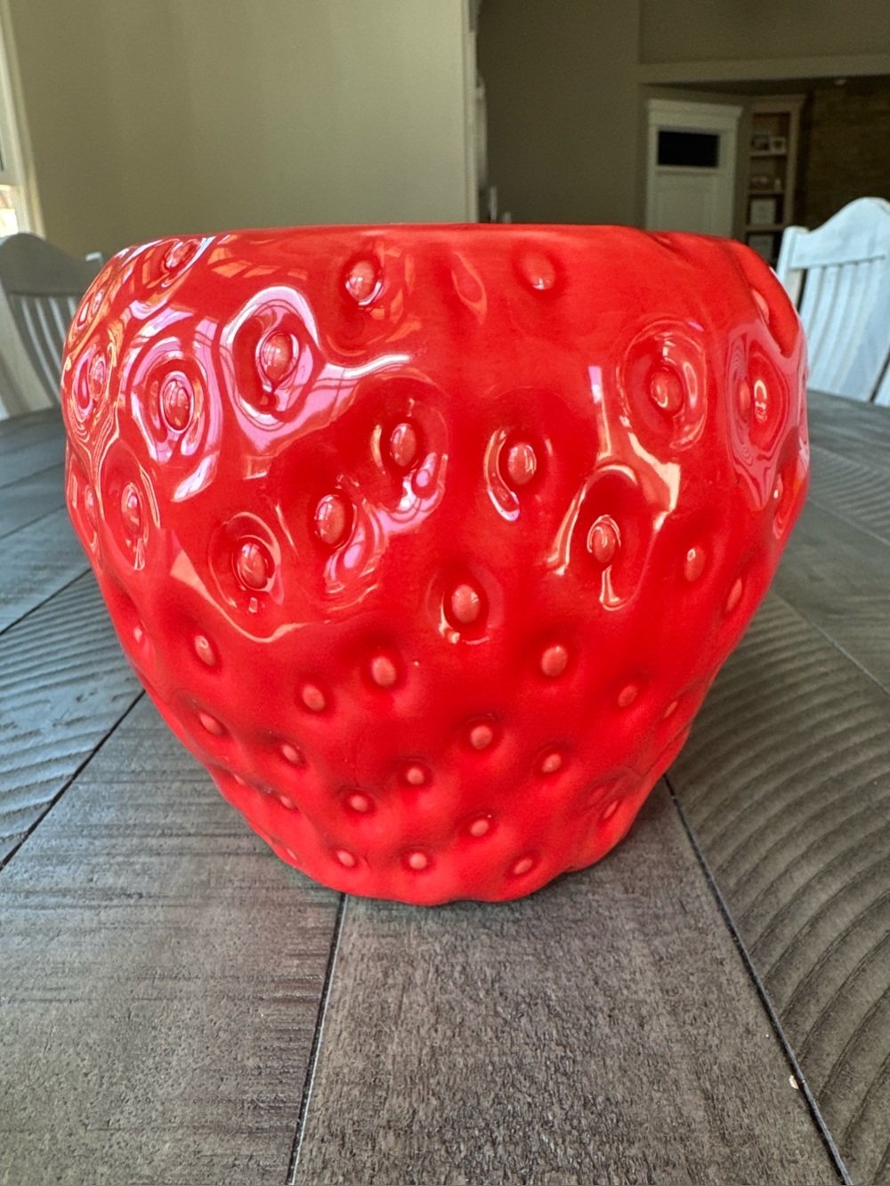 Red Ceramic Strawberry Orchid or Planter Pot - Picture 3 of 8